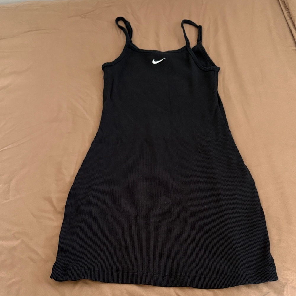 Nike Black Ribbed Mini Slip Dress with White Swoosh